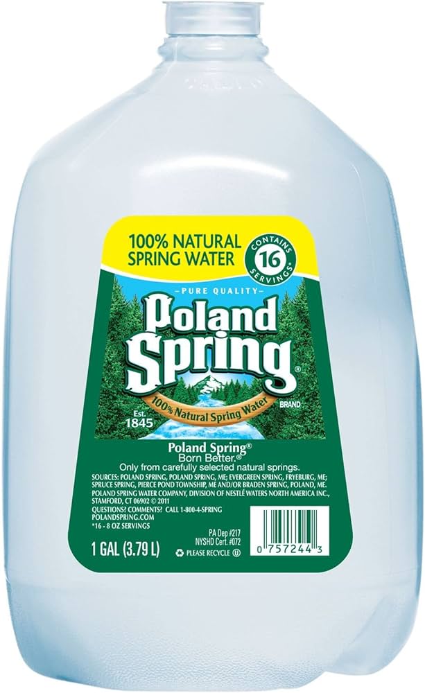6 - 1 Gallon Bottles - Poland Spring 100% Natutral Spring Water