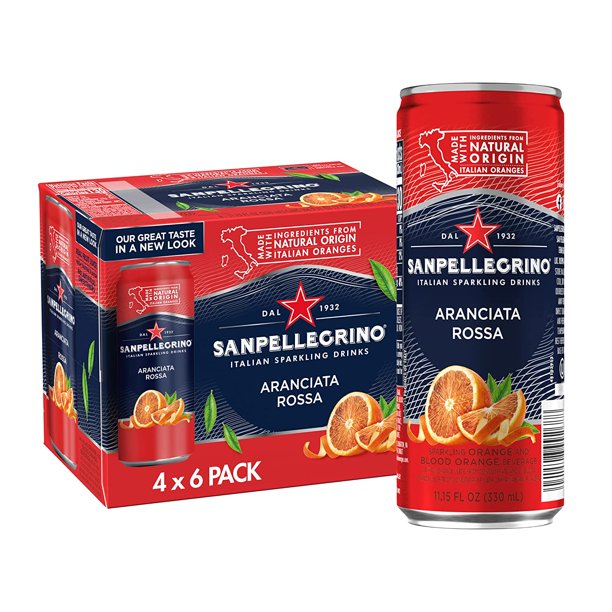 Sanpellegrino Italian Sparkling Drink Aranciata Rossa, Sparkling Orange and Blood Orange Beverage 24 Pack of 11.15 Fl Oz Cans